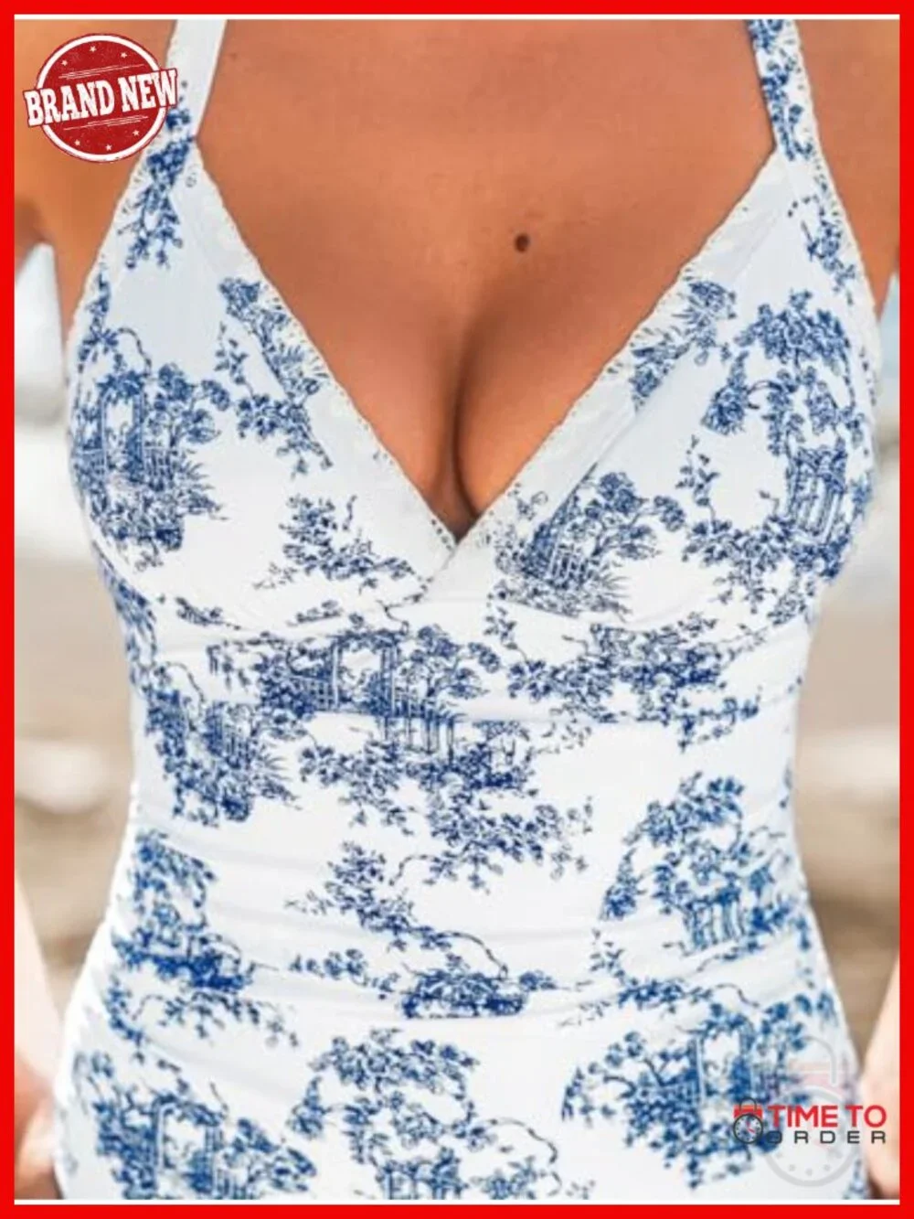 Women's V-Neck One Piece Swimsuit Ruched Tummy Adjustable Straps